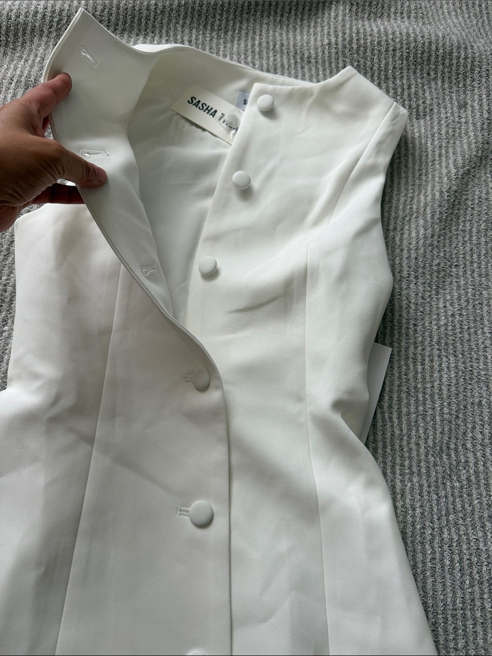 Sasha Therese Melody Sleeveless White Button-Front Mini Dress - Picture 12 of 12